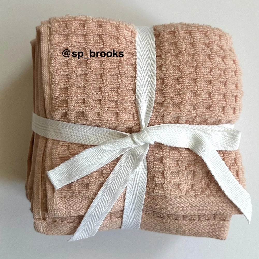 🎁10PC Hotel Balfour Bath Towel Set - Zero Twist Cotton -Waffle- Pale Petal Pink